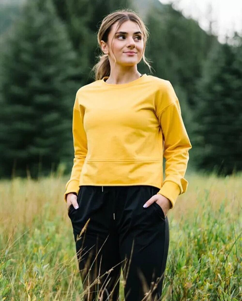 Zyia Active Sweatshirt Small Crewneck Cropped Marigold Yellow